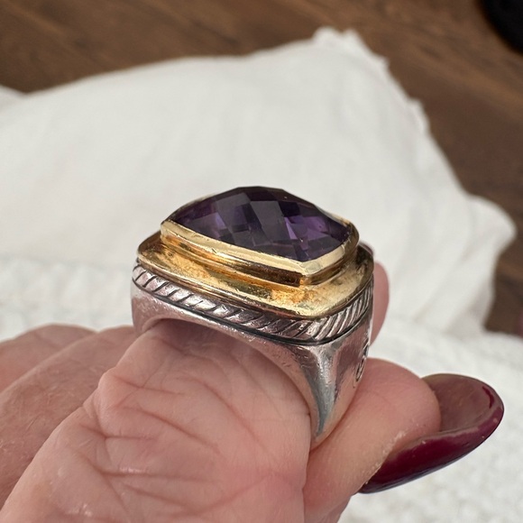 David Yurman Gold & Sterling Silver Ring with Amethyst Gemstone - Picture 6 of 16